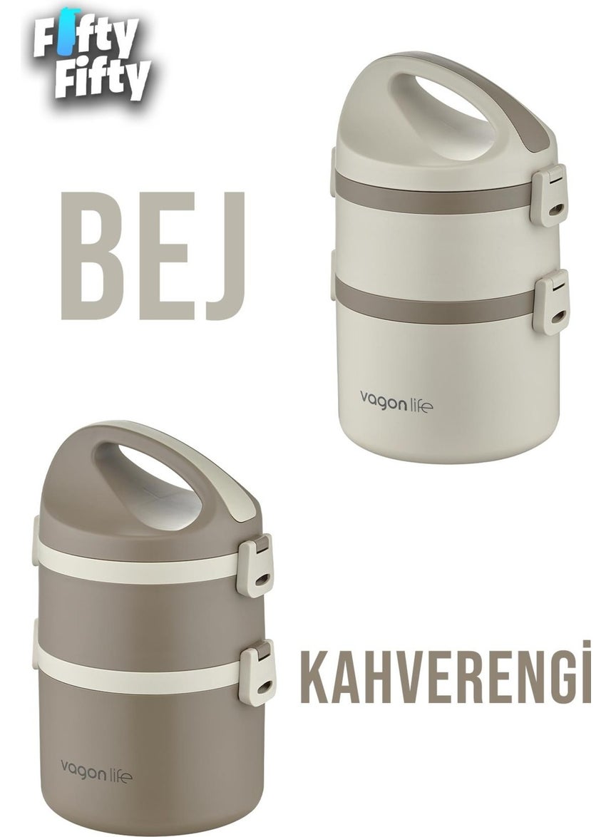 Vagonlife 1800 ml Double Layer Round Stainless Steel Bento Lunch Box New Generation Lunch Box-FFLBOX40130  - Image 4