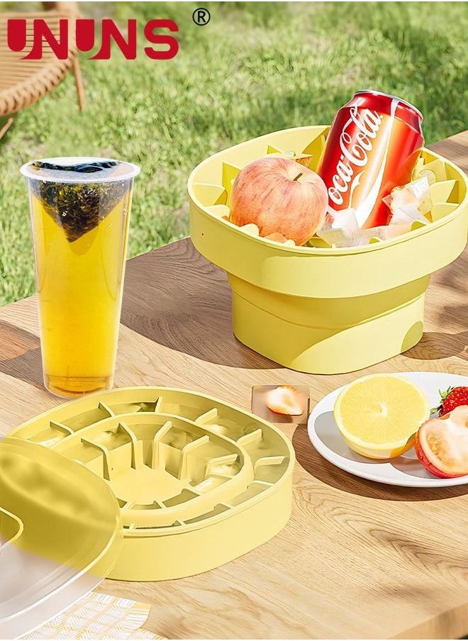 UNUNS - Bucket Shape Ice Cube Maker,Foldable Silicone Ice Bucket With Lid,Stretchable Ice Bucket With Container For Cooling Coffee And Coke Yellow - Image 1