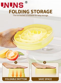 UNUNS Bucket Shape Ice Cube Maker,Foldable Silicone Ice Bucket With Lid,Stretchable Ice Bucket With Container For Cooling Coffee And Coke Yellow  - Image 2