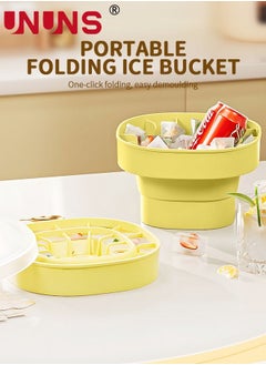 UNUNS Bucket Shape Ice Cube Maker,Foldable Silicone Ice Bucket With Lid,Stretchable Ice Bucket With Container For Cooling Coffee And Coke Yellow  - Image 4