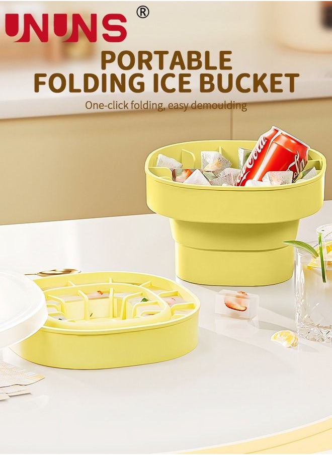 UNUNS - Bucket Shape Ice Cube Maker,Foldable Silicone Ice Bucket With Lid,Stretchable Ice Bucket With Container For Cooling Coffee And Coke Yellow - Image 1