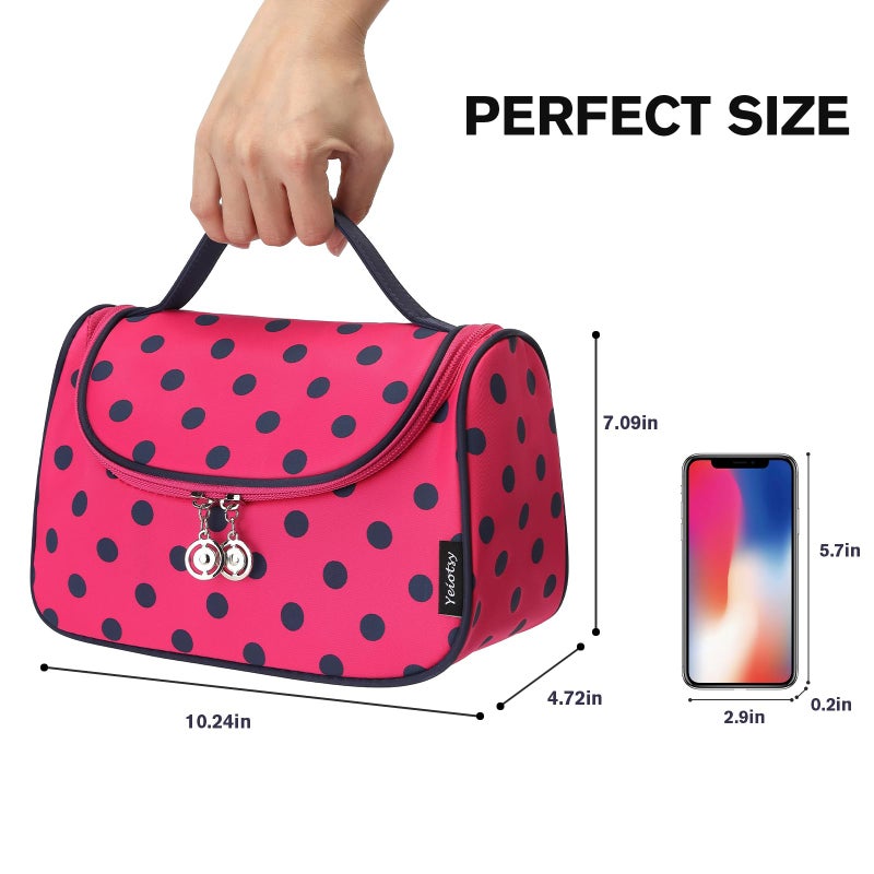 Yeiotsy Travel Cosmetic Bag for Women – Polka Dot Makeup Bag Organizer & Hanging Toiletry Bag (Rose Red) - Image 3