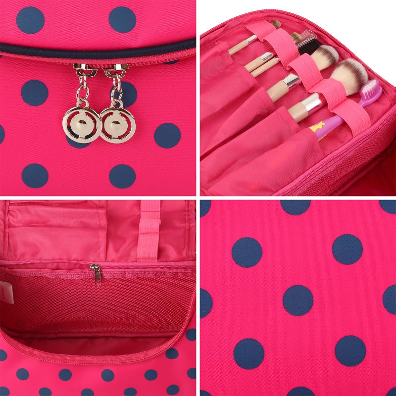 Yeiotsy Travel Cosmetic Bag for Women – Polka Dot Makeup Bag Organizer & Hanging Toiletry Bag (Rose Red) - Image 5