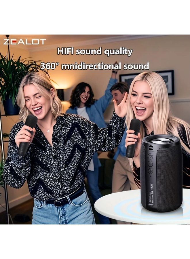 Wireless Karaoke Speaker Set with Two Microphones Black 1800mAh Battery 12 Hours Playtime Loud Stereo Deep Bass - Image 4