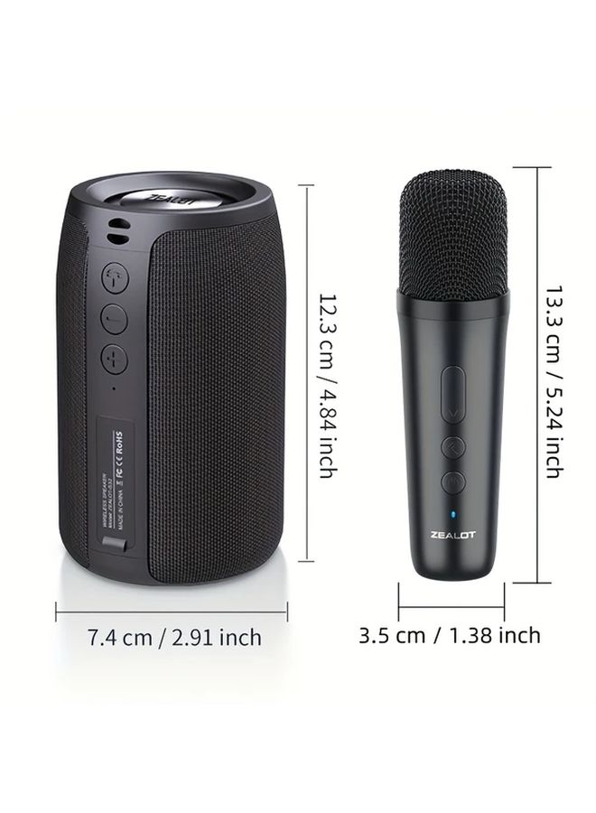 Wireless Karaoke Speaker Set with Two Microphones Black 1800mAh Battery 12 Hours Playtime Loud Stereo Deep Bass - Image 2