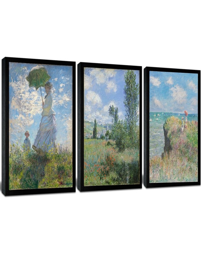 OKEXCKK Woman with a Parasol by Claude Monet Canvas Wall Art, Oil Painting Impressionism Classic Artwork Pictures with Black Framed for Home Decor - 16"x24" - Image 1