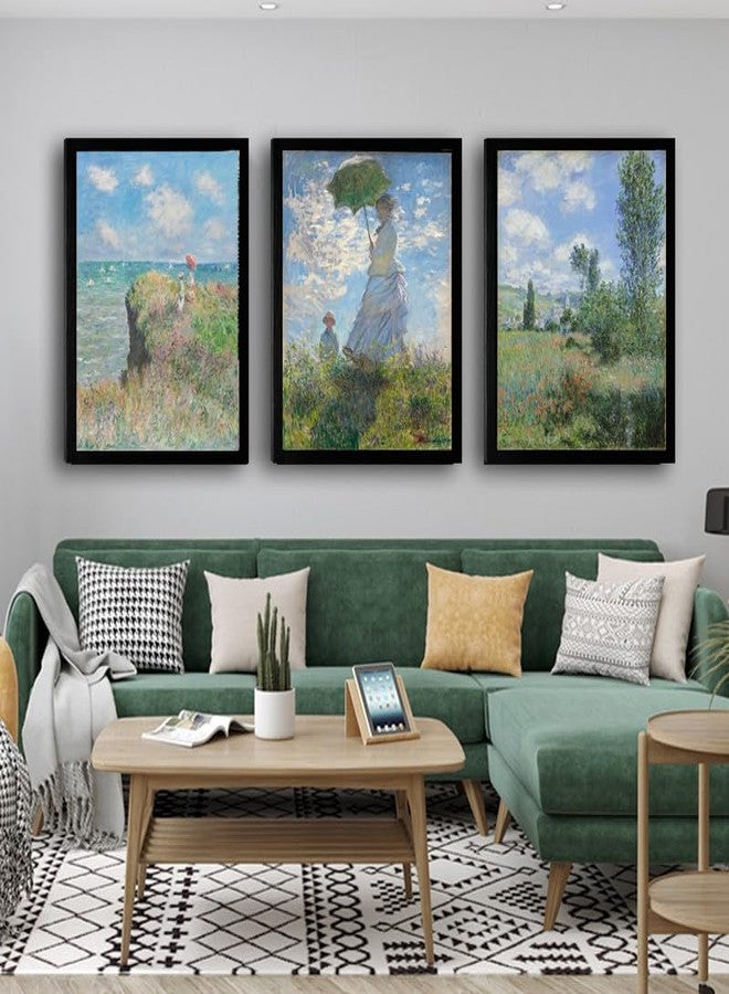 OKEXCKK Woman with a Parasol by Claude Monet Canvas Wall Art, Oil Painting Impressionism Classic Artwork Pictures with Black Framed for Home Decor - 16"x24" - Image 2