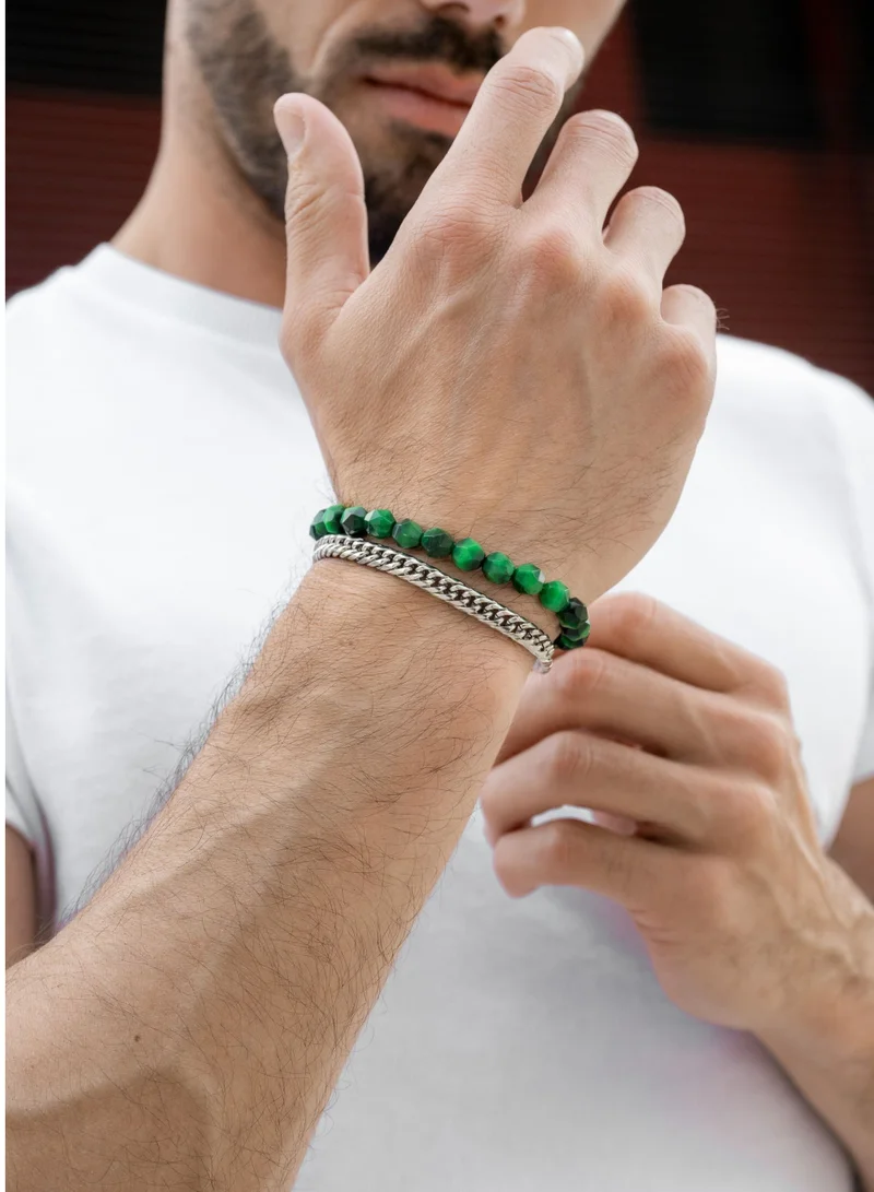 لونورا خرز عين النمر الأخضر المقطوع سوار خرز من الحجر الطبيعي مصنوع يدويًا – سوار للرجال، سوار رجالي، هدية للرجال، أساور للرجال – قابل للتعديل بمقاس واحد للجميع