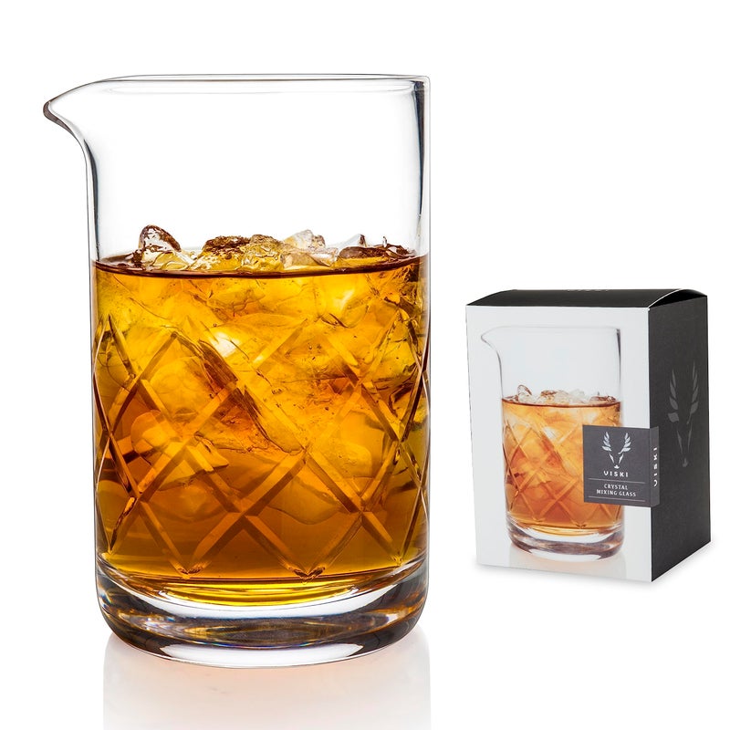 Viski Cocktail Mixing Glass 17 Oz Crystal Pitcher Thick Base Design Bartending Glasses  Barware Essentials