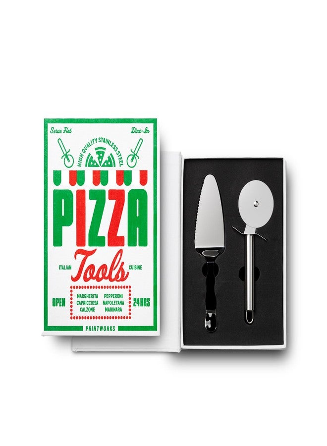 Printworks The Essentials, Pizza Tools - Pizza Cutter & Server Spatula Set with All the Accessories You Need in an Elegant Book-Style Case - Image 1