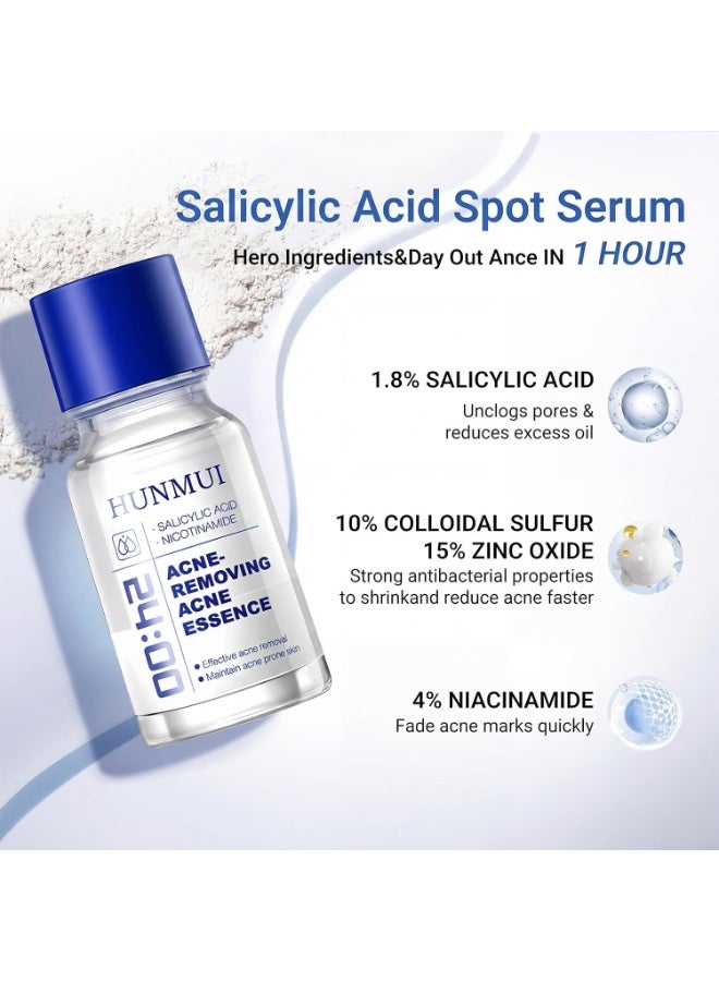 HUNMUI 1.8% Salicylic Acid Acne Serum For Oily, Acne-Prone Skin Rapid-Acting Formula with 4% Niacinamide & Zinc Oxide Unclogs Pores to Combat Night and Hormonal Breakouts, 24h SOS Acne Removing - Image 3