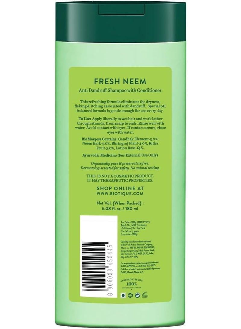 Biotique Fresh Neem Anti Dandruff Shampoo and Conditioner | Controls Dandruff | Eliminates Dryness, Flaking, and Itching | Hair Looks Fresh and Lustrous |Suitable for All Skin Types | 180ml - Image 2
