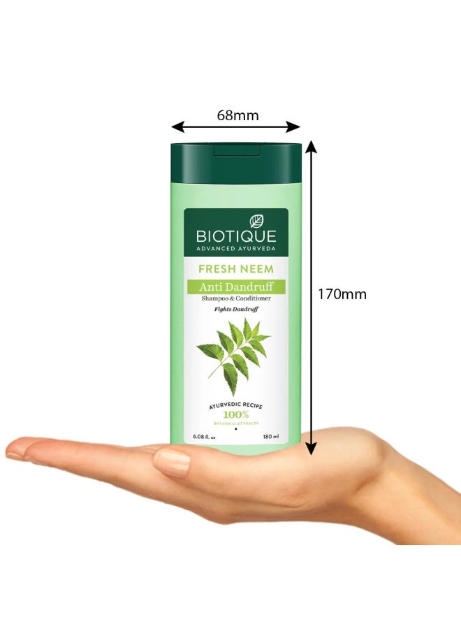 Biotique Fresh Neem Anti Dandruff Shampoo and Conditioner | Controls Dandruff | Eliminates Dryness, Flaking, and Itching | Hair Looks Fresh and Lustrous |Suitable for All Skin Types | 180ml - Image 3