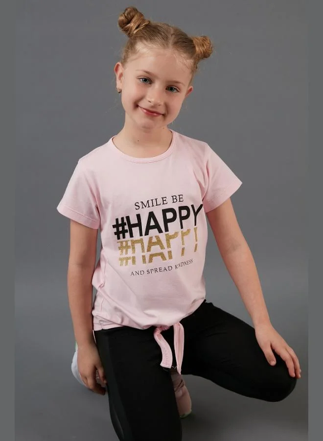 Lela Lela Cotton Printed Tie Detailed Crew Neck T-Shirt Girl's T-SHIRT 6211018