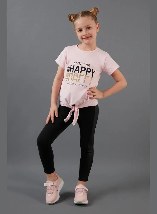 Lela Lela Cotton Printed Tie Detailed Crew Neck T-Shirt Girl's T-SHIRT 6211018