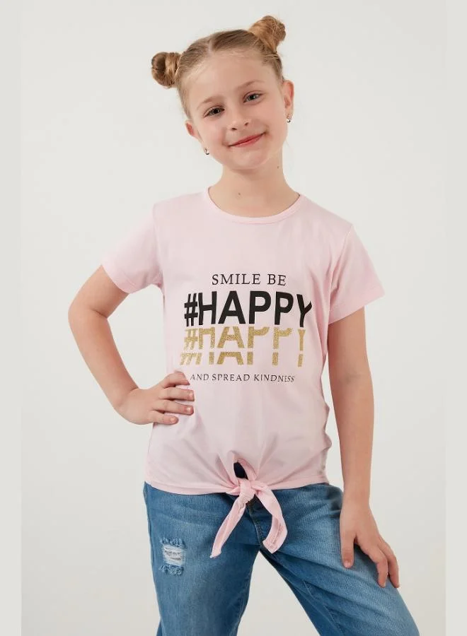 Lela Lela Cotton Printed Tie Detailed Crew Neck T-Shirt Girl's T-SHIRT 6211018