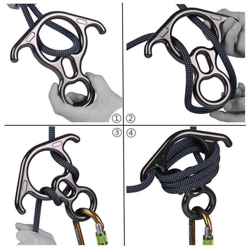 PROND Terminal 8 Descender, PROND Rescue Figure 8 Descender with Lock Off Ears, 50KN Aluminum Alloy Bent-Ear Descender for Climbing Rescuing Or Escaping Descender, Climbing Belay & Rappel Equipment (Black) - Image 4