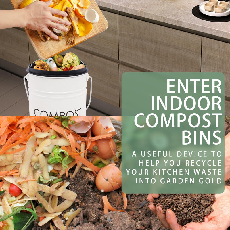 Vipush Compost Bin Kitchen Countertop Compost Bin with lid â€“ Small Compost Bin Includes Inner Compost Bucket Liner & 3 Charcoal Filters, White - Image 3