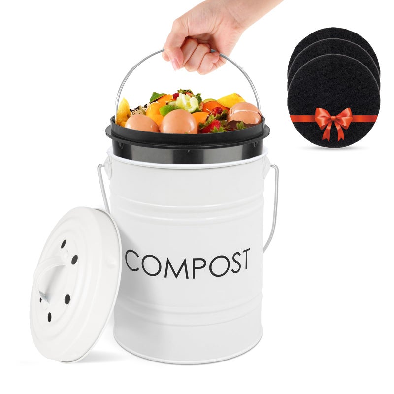 Vipush Compost Bin Kitchen Countertop Compost Bin with lid â€“ Small Compost Bin Includes Inner Compost Bucket Liner & 3 Charcoal Filters, White - Image 1