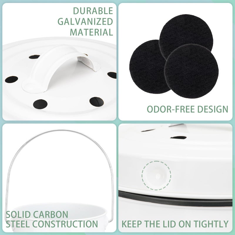 Vipush Compost Bin Kitchen Countertop Compost Bin with lid â€“ Small Compost Bin Includes Inner Compost Bucket Liner & 3 Charcoal Filters, White - Image 4