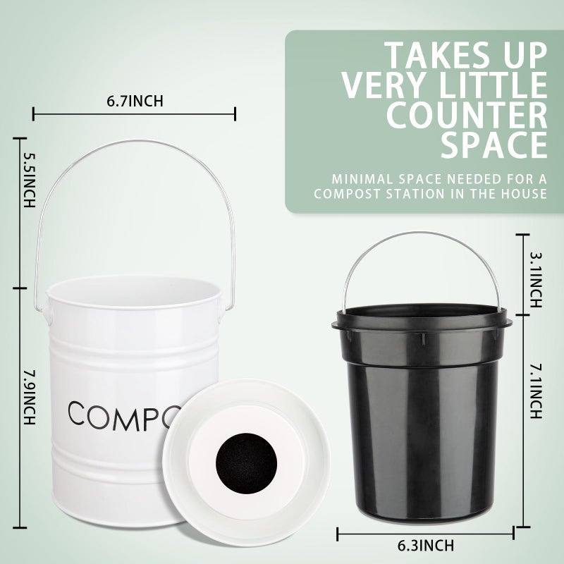 Vipush Compost Bin Kitchen Countertop Compost Bin with lid â€“ Small Compost Bin Includes Inner Compost Bucket Liner & 3 Charcoal Filters, White - Image 5