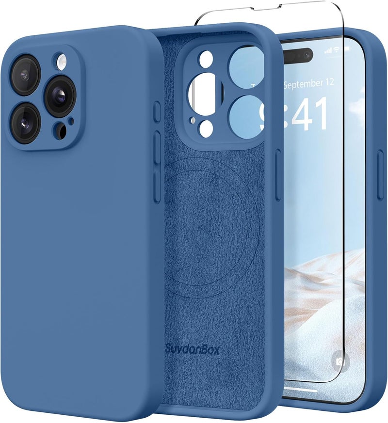 SUYDANBOX Magnetic for iPhone 14 Pro Case, Compatible with MagSafe, [Full Camera Protection][Screen Protector] Silicone Shockproof Protective Phone Case for iPhone 14 Pro 6.1", Lake Blue - Image 1