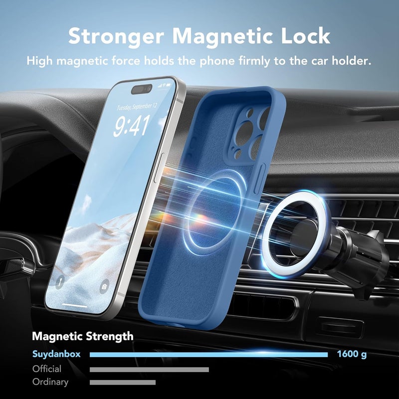 SUYDANBOX Magnetic for iPhone 14 Pro Case, Compatible with MagSafe, [Full Camera Protection][Screen Protector] Silicone Shockproof Protective Phone Case for iPhone 14 Pro 6.1", Lake Blue - Image 3
