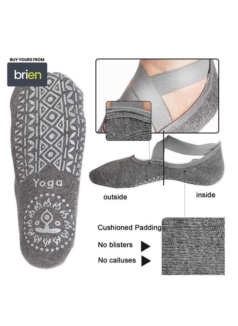 Y&D Yoga Socks for Women Non-Slip Grips & Straps with Carrying Pouch, One Size, Ideal Pilates, Pure Barre, Ballet, Dance, Barefoot Workout (2 Pairs, 1Black 1Grey)  - Image 3
