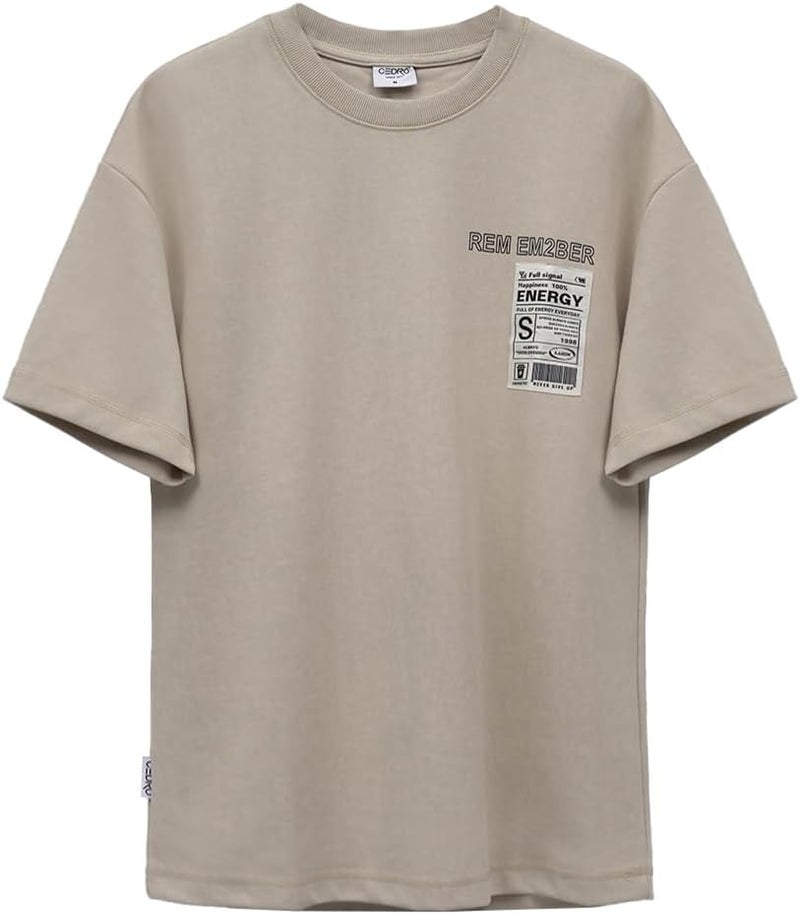 CEDRO تي شيرت جرافيك للرجال من سيدرو بحجم كبير مع ياقة دائرية وأكمام قصيرة - Image 1