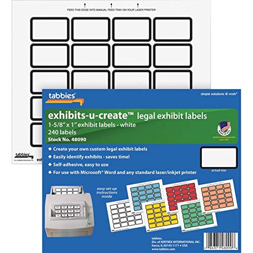 Tabbies Legal Exhibits-U-Create 1-5/8"W x 1"H Labels, 8-1/2"W x 7"H Sheet, 240 Labels/Pack (48090), White - Image 5