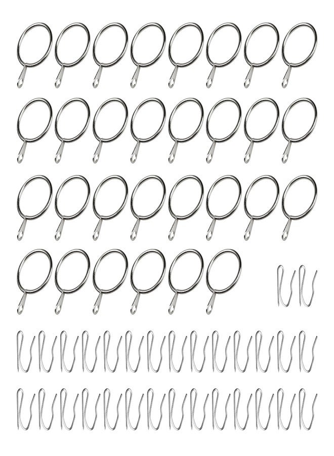 Runseaway 30Pcs Metal Curtain Rings with Hooks, 1.18" Inner Diameter Drapery Rings and Pins for Window Door Shower Curtain Rod, Silver - Image 1