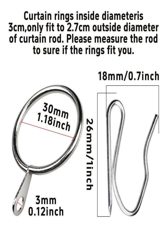 Runseaway 30Pcs Metal Curtain Rings with Hooks, 1.18" Inner Diameter Drapery Rings and Pins for Window Door Shower Curtain Rod, Silver - Image 2