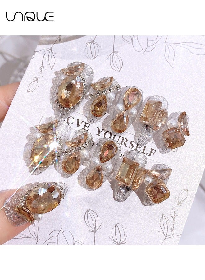 Unique 24Pcs Fake Nails, Press Nails, Mid-length Ballet Manicure - Champagne Diamond-set Manicure - Shiny Pearl Manicure - Fake Nail Patch - Image 3