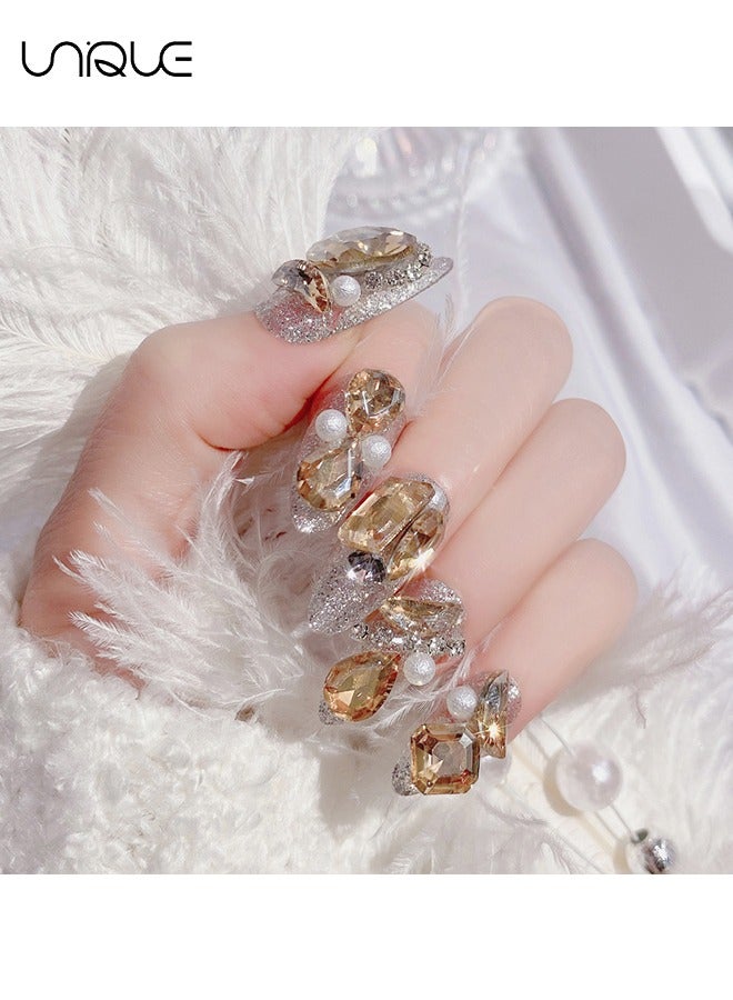 Unique 24Pcs Fake Nails, Press Nails, Mid-length Ballet Manicure - Champagne Diamond-set Manicure - Shiny Pearl Manicure - Fake Nail Patch - Image 5