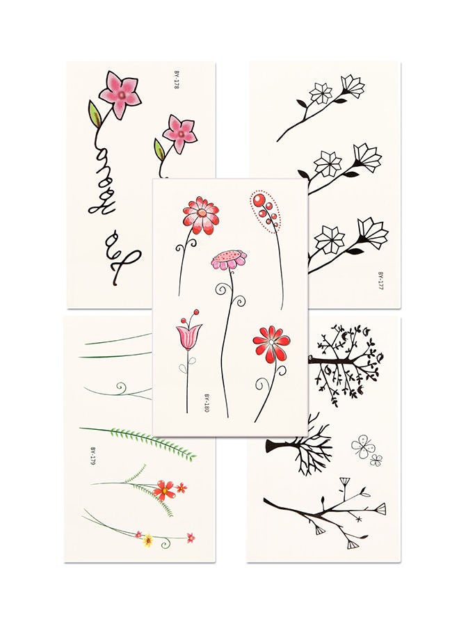 NIBEMINENT 5-Piece Floral Pattern Temporary Tattoo Sticker Set 103