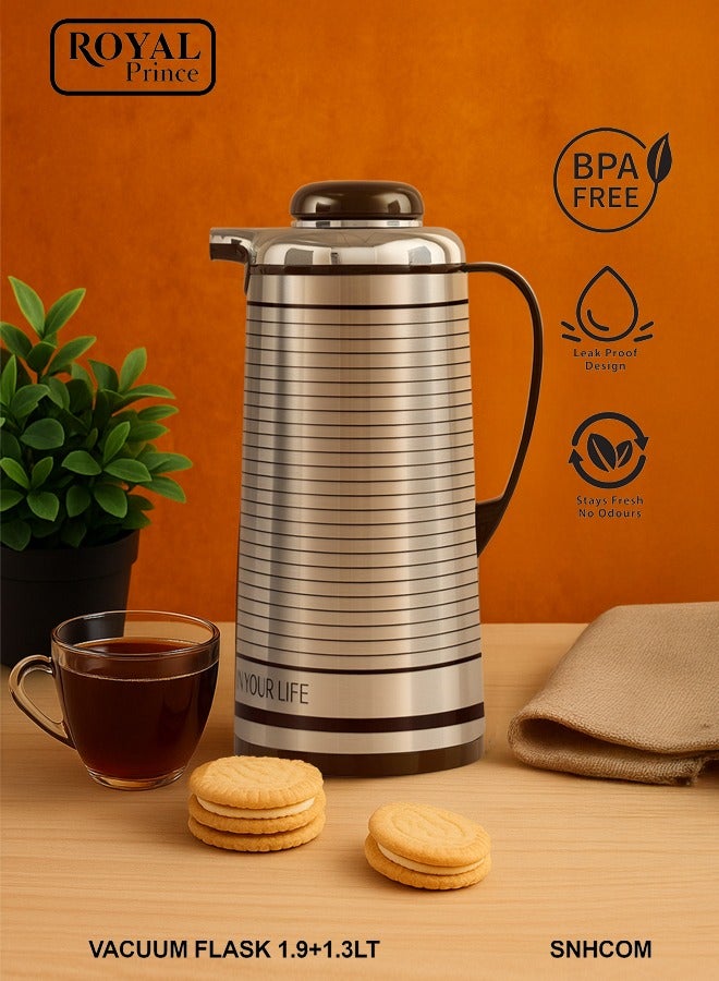 الأمير الملكي طقم ترمس حراري رويال برنس 2 في 1 (1.9 لتر & 1.3 لتر) – ستانلس ستيل فاخر، خالٍ من مادة BPA، مانع للتسرب، عزل مزدوج الجدار - Image 2