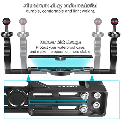 MINIFOCUS Underwater Camera Handle Tray Bracket, Dual Handle Extendable Aluminum Alloy Video Stabilizer Holder with 2 1'' Ball Clamp Mount for Underwater Camera Diving Housings - Image 3
