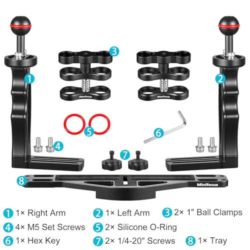 MINIFOCUS Underwater Camera Handle Tray Bracket, Dual Handle Extendable Aluminum Alloy Video Stabilizer Holder with 2 1'' Ball Clamp Mount for Underwater Camera Diving Housings - Image 5