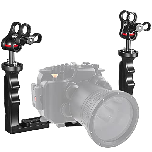 MINIFOCUS Underwater Camera Handle Tray Bracket, Dual Handle Extendable Aluminum Alloy Video Stabilizer Holder with 2 1'' Ball Clamp Mount for Underwater Camera Diving Housings - Image 1