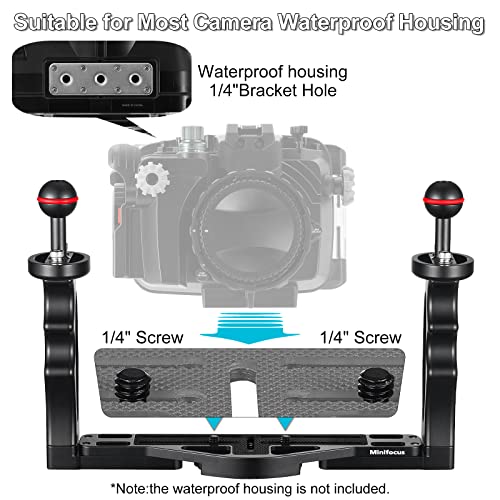 MINIFOCUS Underwater Camera Handle Tray Bracket, Dual Handle Extendable Aluminum Alloy Video Stabilizer Holder with 2 1'' Ball Clamp Mount for Underwater Camera Diving Housings - Image 2