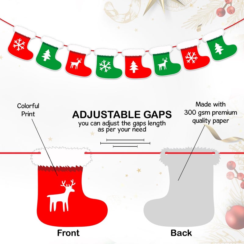 Zyozique Zyozique Merry Christmas Paper Banner Xmas Paper Banners Paper Bunting Socks Themed Merry Christmas Hanging Paper Banner Felt Garland for Christmas Indoor Home Wall Christmas Decorations  - Image 3