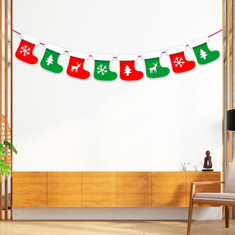 Zyozique Zyozique Merry Christmas Paper Banner Xmas Paper Banners Paper Bunting Socks Themed Merry Christmas Hanging Paper Banner Felt Garland for Christmas Indoor Home Wall Christmas Decorations  - Image 1