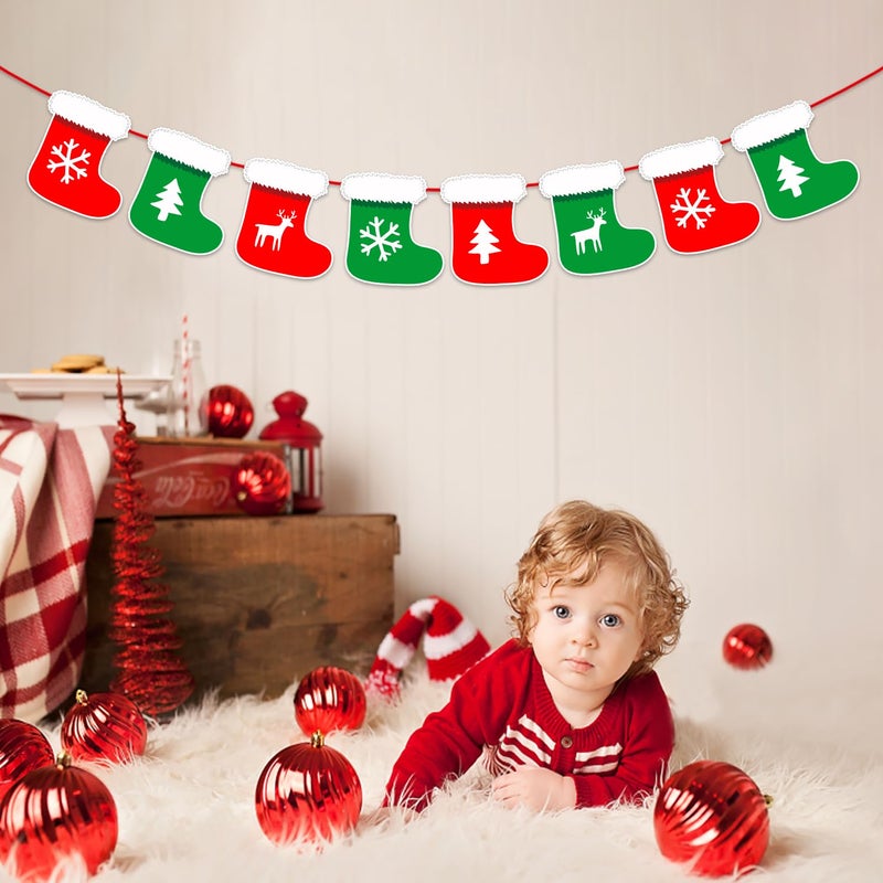 Zyozique Zyozique Merry Christmas Paper Banner Xmas Paper Banners Paper Bunting Socks Themed Merry Christmas Hanging Paper Banner Felt Garland for Christmas Indoor Home Wall Christmas Decorations  - Image 5