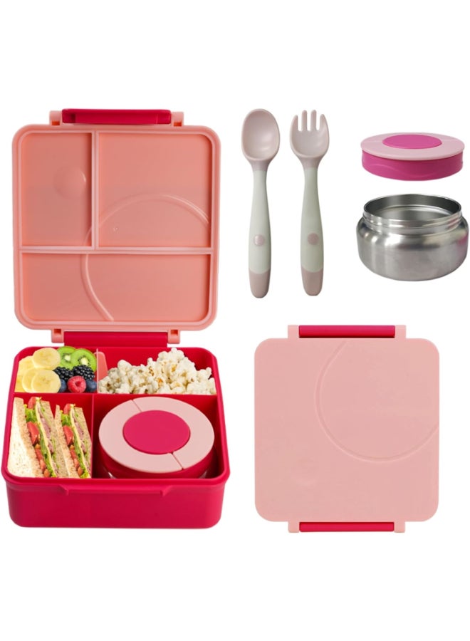Bento Box for Kids With Thermos Leak Proof Lunch Box with 4-Compartment - Amazing Designs, Microwave-Safe, BPA-Free, Easy to Clean, Kids & Adults, School & Office (Pink)  - Image 1