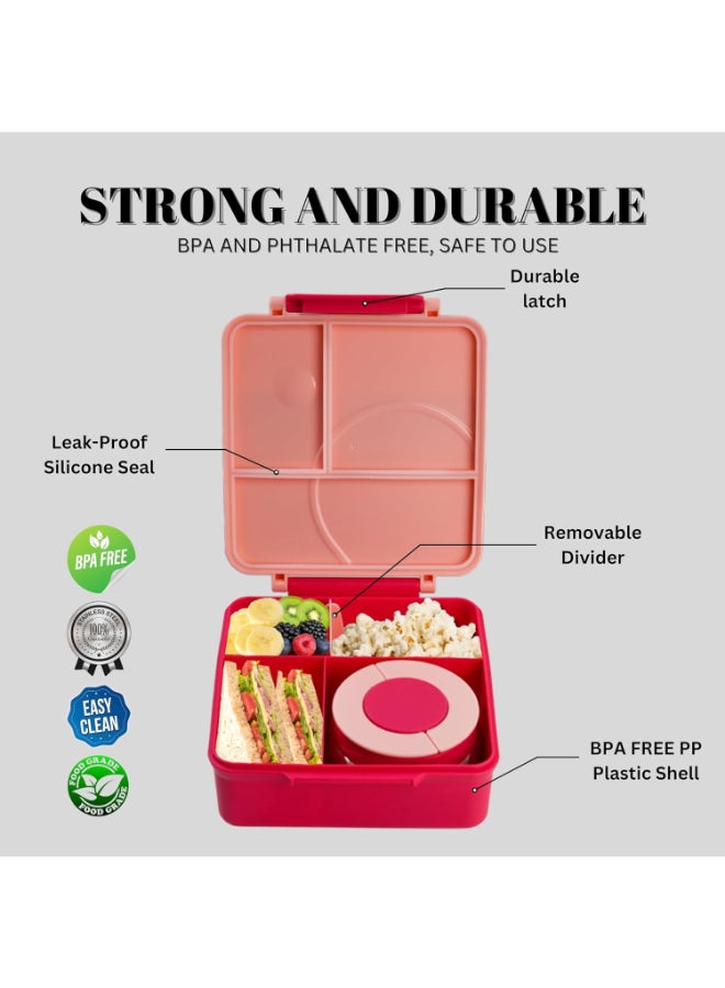 Bento Box for Kids With Thermos Leak Proof Lunch Box with 4-Compartment - Amazing Designs, Microwave-Safe, BPA-Free, Easy to Clean, Kids & Adults, School & Office (Pink)  - Image 2