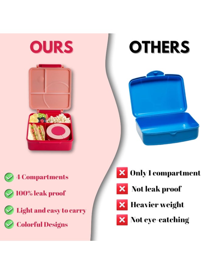 Bento Box for Kids With Thermos Leak Proof Lunch Box with 4-Compartment - Amazing Designs, Microwave-Safe, BPA-Free, Easy to Clean, Kids & Adults, School & Office (Pink)  - Image 5