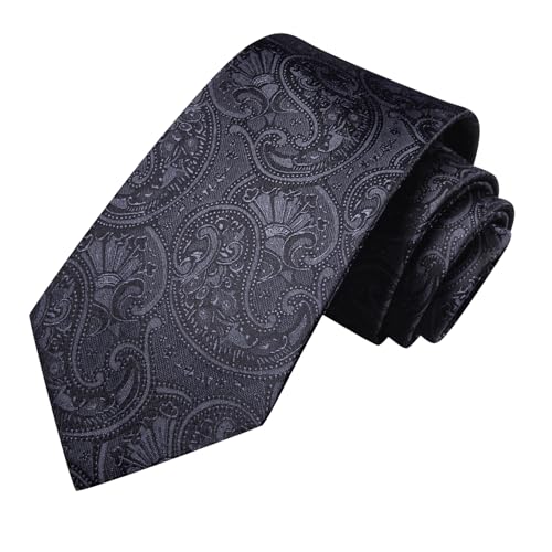 Hi-Tie Silk Paisley Ties for Men Necktie Pocket Square Cufflinks Set Foral Tie Sets Formal Business,Black Paisley - Image 4