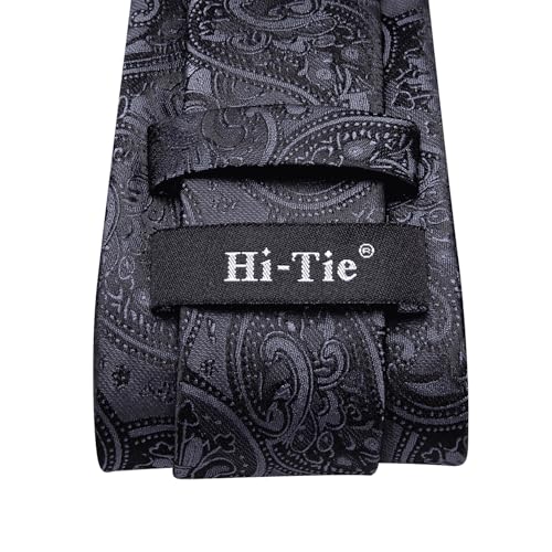 Hi-Tie Silk Paisley Ties for Men Necktie Pocket Square Cufflinks Set Foral Tie Sets Formal Business,Black Paisley - Image 5