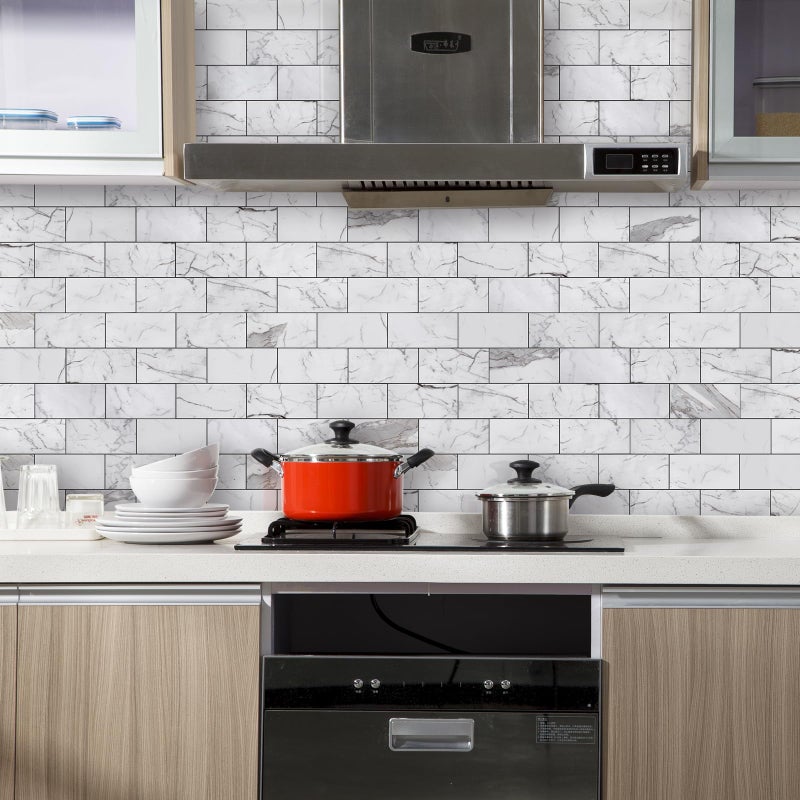 Vamos Tile 100-Piece Glossy Statury White Peel and Stick Backsplash Tile,3''x6'' PVC Subway Tile with Dark Gray Grout, Stick on Backsplash for Kitchen/Bathroom/Fireplace - Image 4