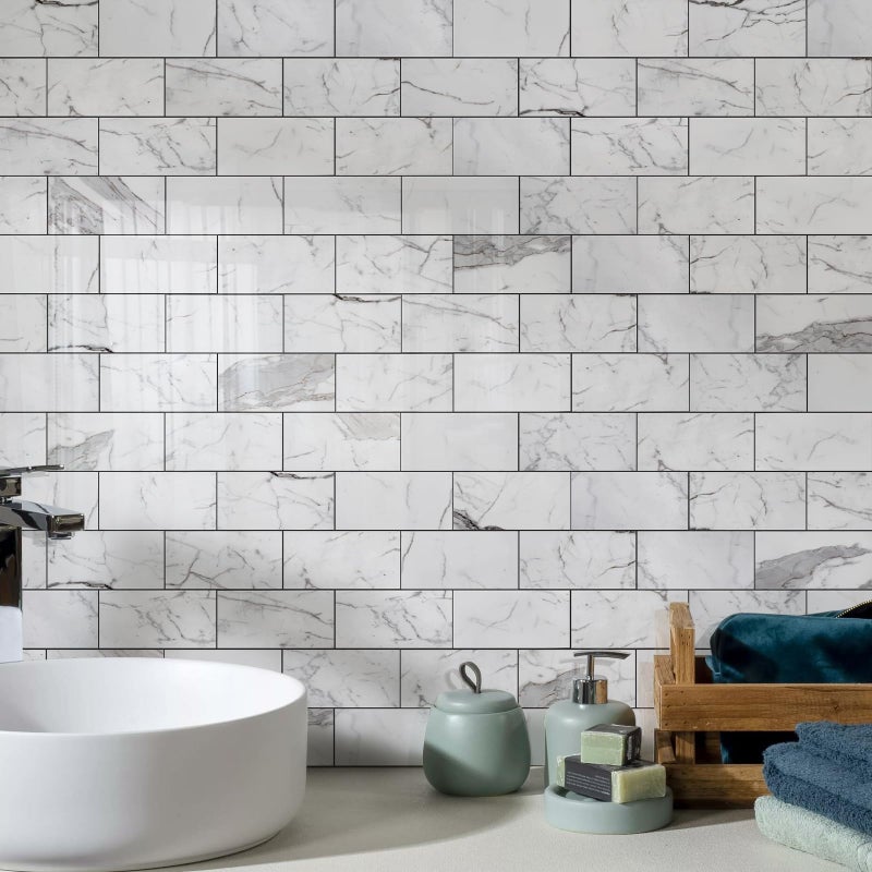 Vamos Tile 100-Piece Glossy Statury White Peel and Stick Backsplash Tile,3''x6'' PVC Subway Tile with Dark Gray Grout, Stick on Backsplash for Kitchen/Bathroom/Fireplace - Image 5